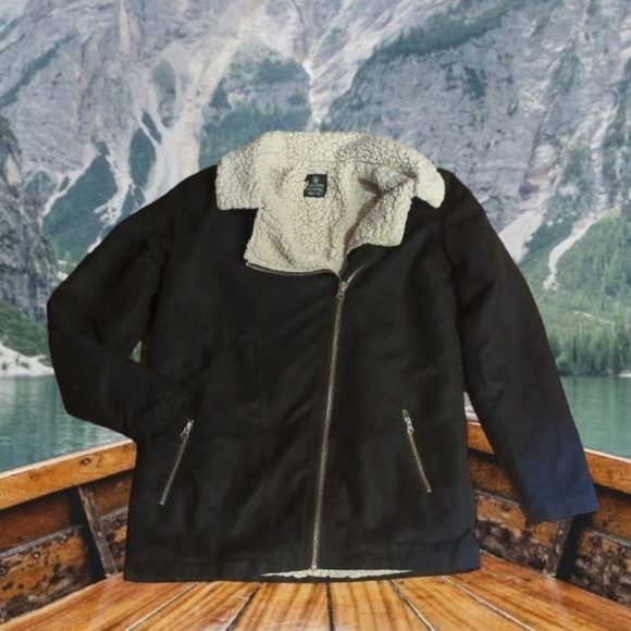 Volcom Sherpa lined Jacket Baia Park black zip warm outdoor Skater Girl  sz L - Picture 9 of 9